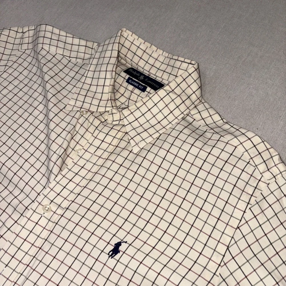 Ralph Lauren Shirt Mens Large Beige Red Green Check Button Down Oxford Pony